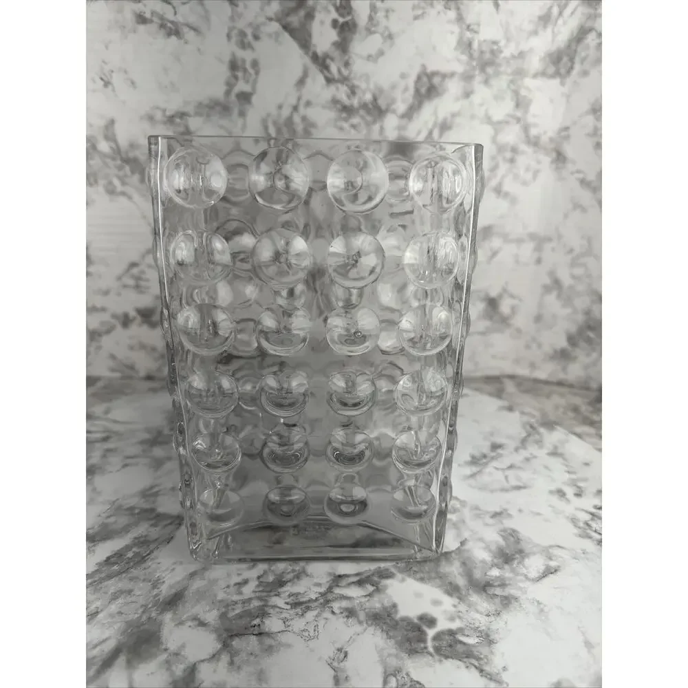 Vintage Blown Bubble Art Glass Vessel Mid Century Modern Vase Clear Rectangular‎